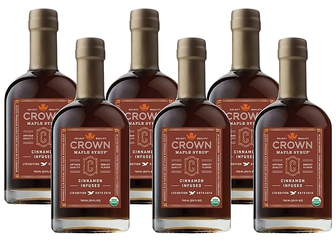 Crown Maple Certified Organic Cinnamon Infused Maple Syrup, Pure, Non-GMO Pairs well with Pancakes, Flavor Cocktails, Sticky Buns, Waffles, 150 Fl Oz (Pack of 1) by CrownMaple
