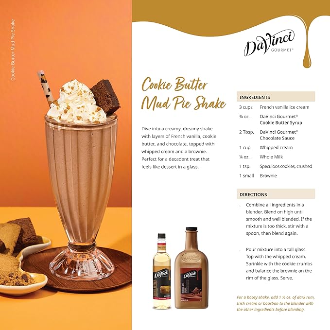 DaVinci Gourmet Cookie Butter Syrup, Made with pure Cane Sugar, Dairy Friendly, 25.4 Fluid Ounces (Pack of 1)