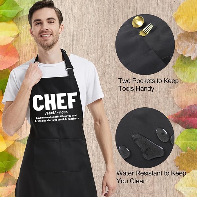 Chef Aprons for Men Women with Pockets, Kitchen Apron for Cooking Grilling Gifts for Dad Mom Birthday Christmas - Image 6