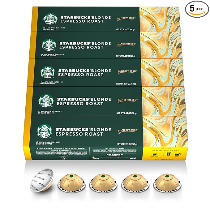 Starbucks by Nespresso Vertuo, Blonde Roast Espresso, 50-count Espresso Pods, Brews, 1.35 oz.
