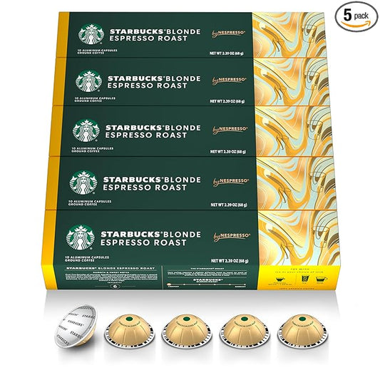 Starbucks by Nespresso Vertuo, Blonde Roast Espresso, 50-count Espresso Pods, Brews, 1.35 oz.