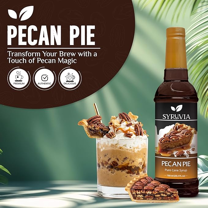 Syruvia Coffee Syrup, Pecan Pie Flavored Syrup for Drinks, Lattes, and Desserts – 25.4 fl oz,