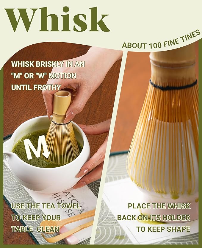 Onebttl Matcha Whisk Set Gift with Sakura Pattern, 8 Pcs Ceramic Matcha Kit Set Includes Matcha Bowl, Matcha Whisk and Holder, Bamboo Spoon and Scoop, Scoop Rest, Sifter and Tea Towel - Pink&Sakura