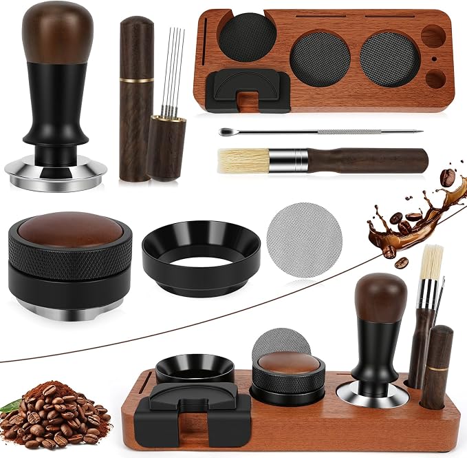 8 PCS Espresso Accessories Kit, 54mm Espresso Tamper Kit Coffee Tamper Set with Coffee Distributor, Espresso Tamping Station, Espresso WDT Stirrer,Dosing Funnel, Fits Breville 54 mm Portafilter by Unknown