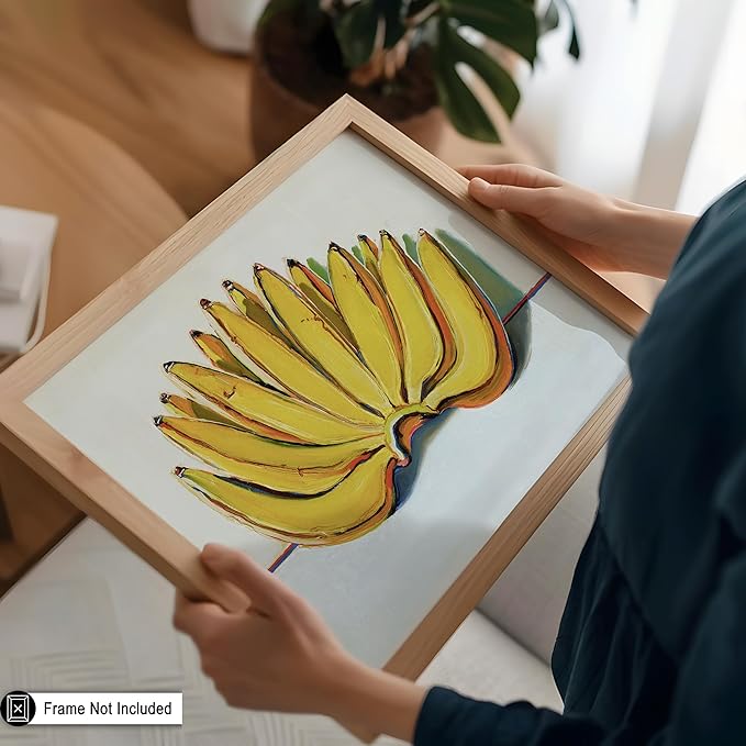 Poster Master Vintage Food & Drink Poster - Retro Banana Oil Painting Print - Banana Art - Gift for Vegan, Vegetarian, Foodies - Perfect Decor for Bakery, Home, Kitchen - 16x20 UNFRAMED Wall Art