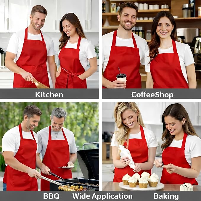 8 Pack Aprons Bulk with Pockets, Unisex Apron with Extra Long Ties for Chef, Cooking Classes, Painting, BBQ - Image 7