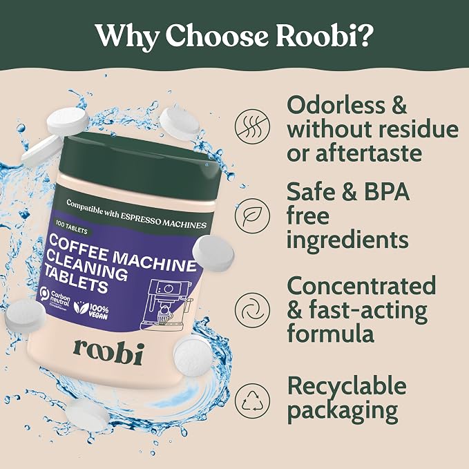 Roobi Espresso Machine Cleaning Tablets. Coffee Machine Cleaner Tabs. 100 Count Carbon Neutral Espresso Clean Pack. - Image 4