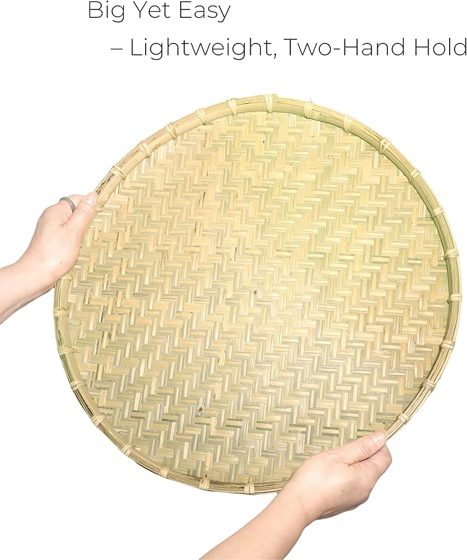 18 Inches Bilao Filipino Tray for Food – XL Bamboo Baskets for Food, Round Bamboo Tray for Serving, Traditional Filipino Food Platter for Pancit, Kakanin, and Seafood Display