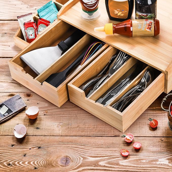 SOUJOY Bamboo Drawer Organizer for Coffee Pod, K Cup Organizer for Counter, Tea Bag Storage Organizer with Drawer and Side Storage Box for Kitchen Office Coffee Bar - Image 7