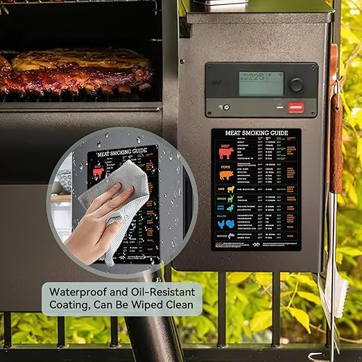 Magnetic Meat Temperature Chart, Meat Smoking Guide for Smoker Grilling with Time & Temp Wood Flavors, BBQ Smoker Accessories, Grill Cooking Thermometer Chart, Gift for Friends Families