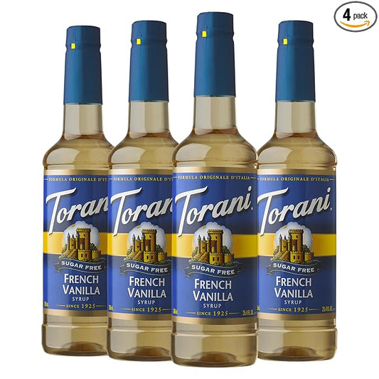 Torani Sugar-Free Syrup, French Vanilla, 25.4 Fl Oz Bottle (Pack of 4)