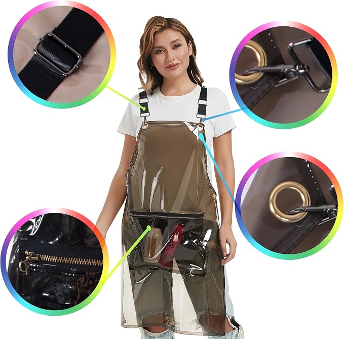 Hair Stylist Apron with pocket - Waterproof Transparent Salon Apron,One-Size-Fits-Most, Adjustable webbing - Image 2