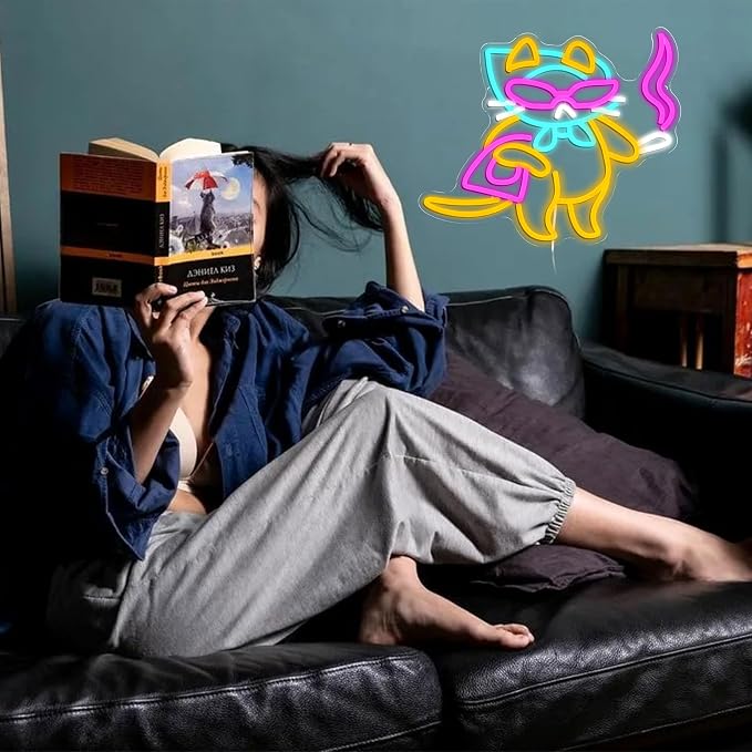 Lady Cat Neon Sign USB Powered Cool Glasses Cat LED Light Sign for Wall Decor Dimmable Fashion Kitty Neon Light for Bedroom Living Room Man Cave Bar Party Fashion Store Pet Shop - Image 7