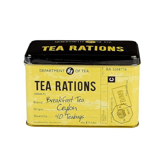 New English Teas Tea Rations Tea Tin with 40 English Breakfast Teabags, World War 2 Memorabilia