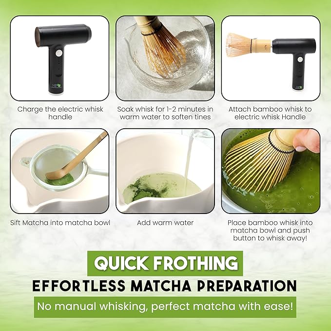 Matcha Electric Whisk Set - Rechargeable Handheld Frother with Whisk and Holder | Automatic Stirrer for the Perfect Blend | Handheld Frother for Matcha Tea Lovers (Electric Matcha Whisk)
