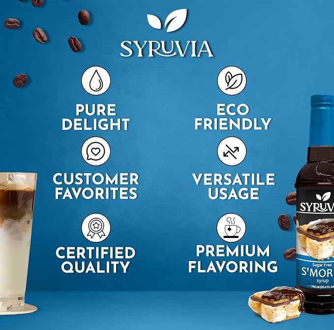 Syruvia Sugar Free Coffee Syrup, S'mores Flavored Syrup for Drinks, Lattes, and Desserts – 25.4 fl oz, With Pump - Image 5