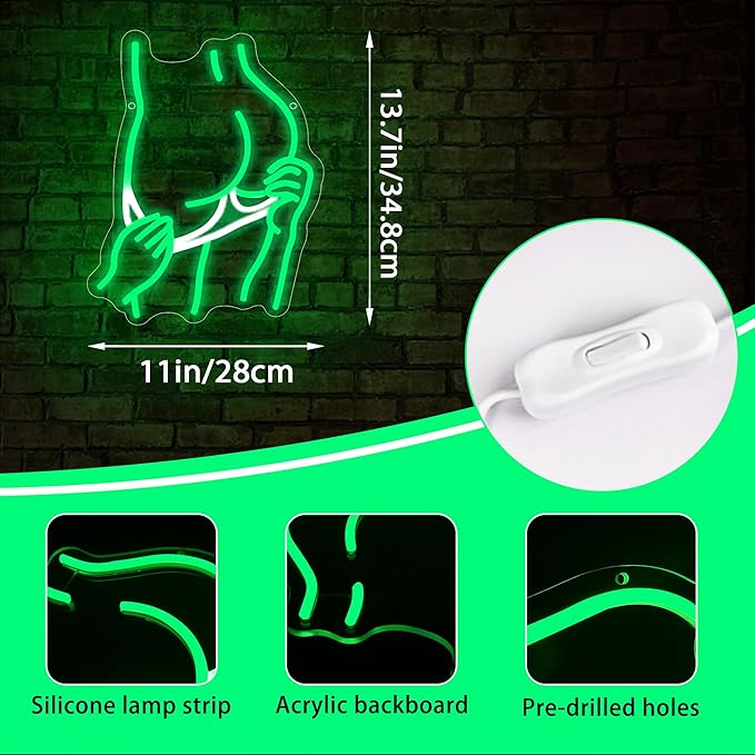 Lady Body Neon Signs for Wall Decor Woman Body LED Light Sign Lady Bathroom Light Up Sign for Girls Room Decor Green Neon Signs for Bedroom Bathroom Party Preppy Wall Art Size 13.8 * 11in(GLND357)