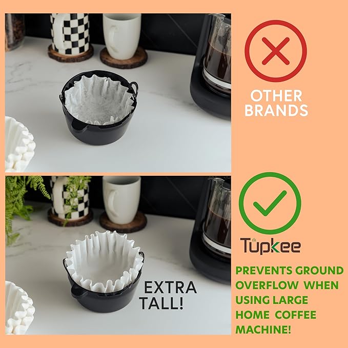 Tupkee 12-Cup Large Coffee Filters - 9.75” x 4.25” - 1500 Count - Tall Walled to Prevent Ground Overflow - Compatible with Bunn 12 Cup Commercial Coffee Maker & Large Home Machines - Made in the USA