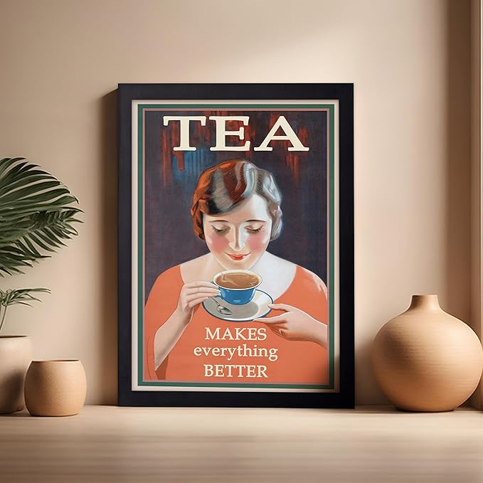 Poster Master Vintage Tea Makes Everything Better Print - Retro Food & Drink Poster - Positive Quotes Art - Gift for Women, Tea Lover - Decor for Kitchen, Teahouse - 16x20 Black Framed