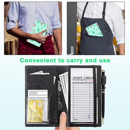Server Books for Waitress, 5x9 Inch Waitstaff Server Order Pads, 11 Large Pockets, Cute PU Leather Waitress Book Server Wallet with Elastic Band Fit Server Apron,Cute Dinosaur - Image 4
