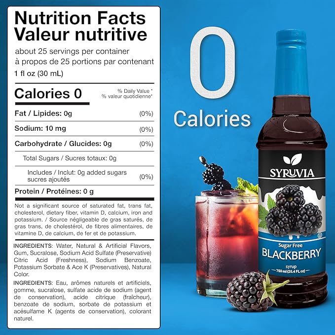 Syruvia Sugar-Free Blackberry Syrup, Flavored Syrup for Drinks, Cocktails, Lemonades, Iced Teas, and Desserts – 25.4 fl oz, With Pump - Image 2