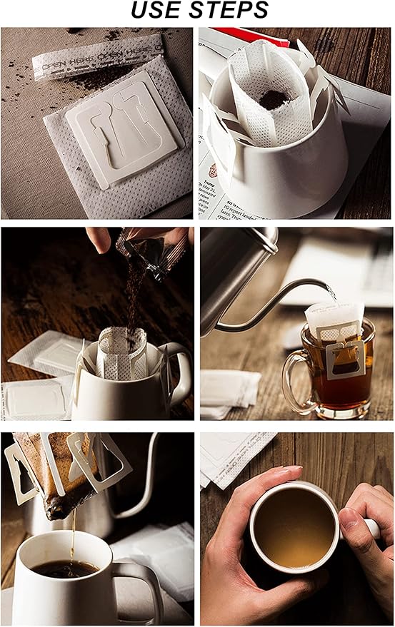 Frcctre 200 Pcs Coffee Filter Paper Bag, Portable Disposable Hanging Ear Drip Coffee Bags Single Serve Drip Filter Bags for Home Office Travel Camping