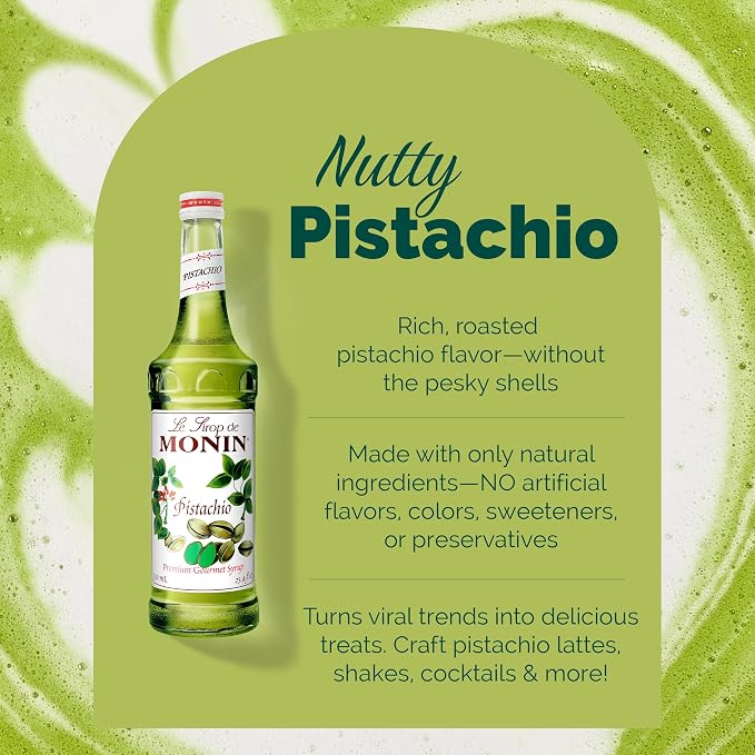 Monin - Pistachio Syrup | Rich & Buttery Sweetness, Premium Syrup for Coffee, Cold Brews & More | Clean Label with No Artificial Flavors, No Artificial Preservatives (BPA Free Bottle, 33.8 fl oz) - Image 3