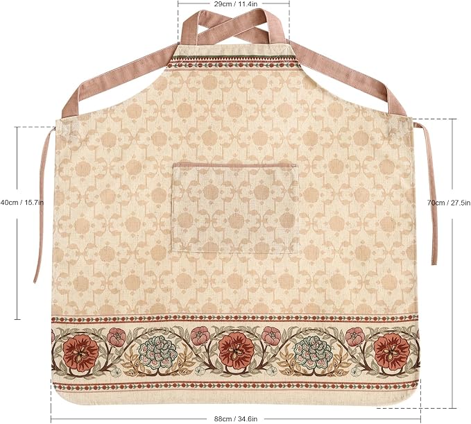 patdrea Blue Floral Linen Apron with Pocket,French Kitchen Garden Chef BBQ Aprons for Women and Men,Crisscross Back Straps - Image 5