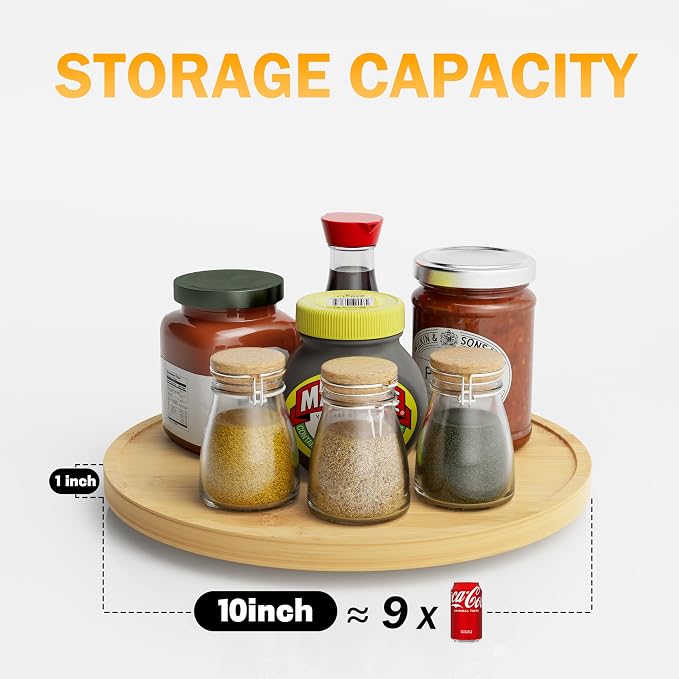 Lazy Susan Organizer Homerays 10 Inch Non-Skid Bamboo Lazy Susan for Kitchen Rotating Spice Rack for Kitchen Cabinet, Wood Turntable for Kitchen Countertop Organizer - Image 6