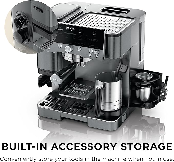 Ninja Luxe Cafe Premier Series, Espresso Machine, Drip Coffee, Rapid Cold Brew, Integrated Grinder, Hands-Free Frother, with Knock Box, Water Filter, Cleaning Tablets, Descaler, ES601GM