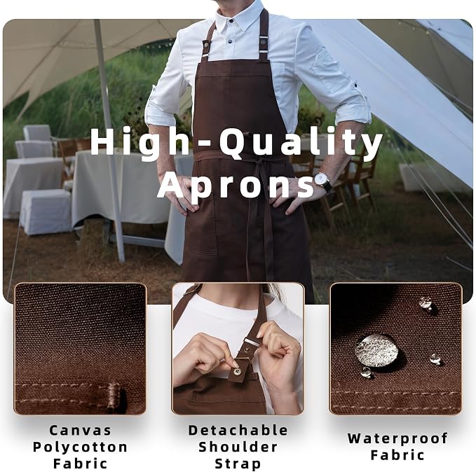 Chef Men Canvas Waterproof Apron Pocket 4251GB | Polyester Cotton Canvas Apron for BBQ Grilling Kitchen Cooking, Adjustable Neck, Durable & Comfortable - Image 3