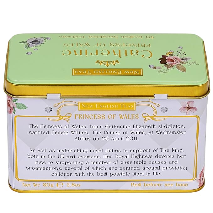 New English Teas Catherine, Princess of Wales Tea Tin with 40 English Breakfast Teabags