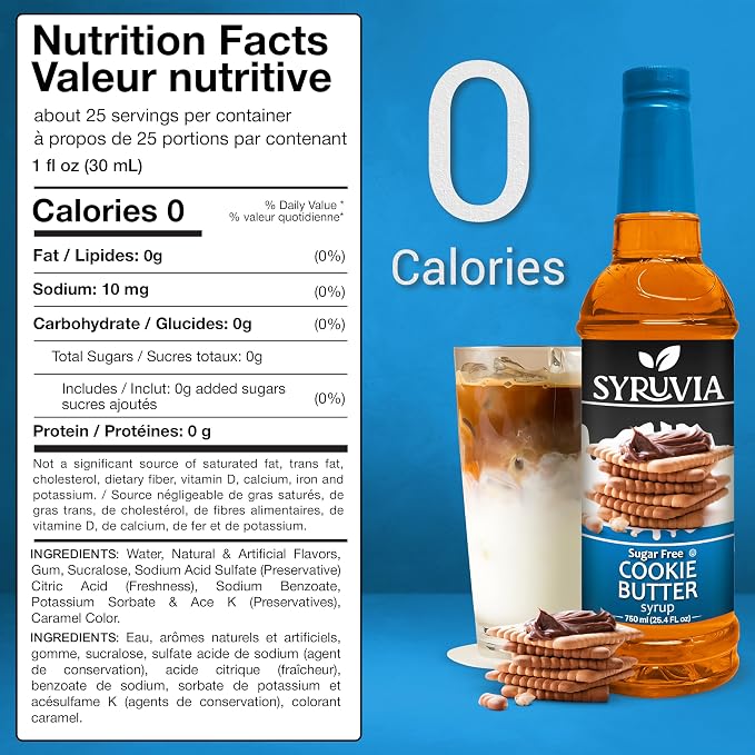 Syruvia Sugar Free Coffee Syrup, Cookie Butter Flavored Syrup for Drinks, Lattes, and Desserts – 25.4 fl oz, With Pump - Image 2