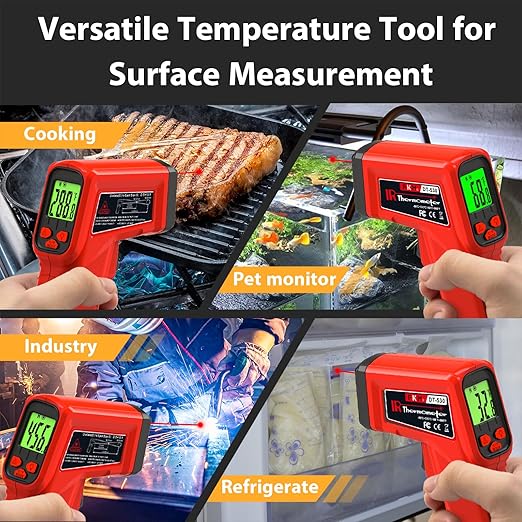 FKM Laser Thermometer Gun Non-Contact Infrared Temperature Gun,-58°F~986°F(-50°C~530°C) AdjustableEmissivity,Digital Thermometer Gun for Industrial,Kitchen Cooking,Oven,Automotive,HVAC,Not for Human