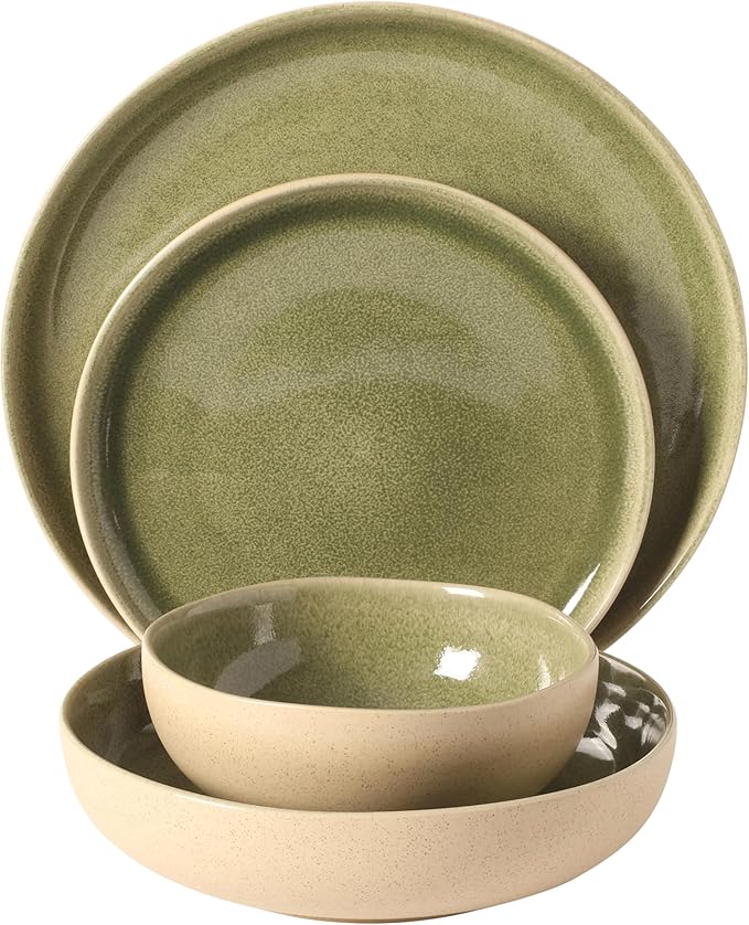 Gibson Elite Manila Bay 16-Piece Stoneware Dinnerware Set, Service for 4, Reactive Glaze Modern Artisan Plates, Bowls & Mugs, Assorted Colors, Round Design