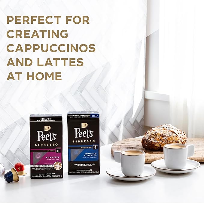 Peet's Coffee, Dark and Medium Roast Espresso Capsules Variety Pack with Decaf, Compatible with Nespresso Original Machine - Intensity 8-11, 50 Count (5 Boxes of 10 Espresso Capsules) (Pack of 2)