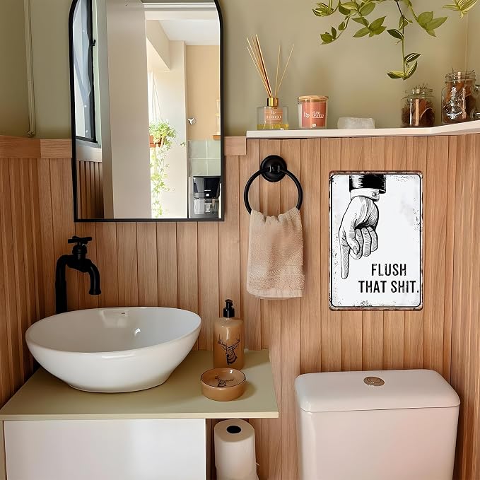 Funny Bathroom Signs, Flush That Toilet Washroom Decor Metal Tin 12 x 8 Inches - Image 3