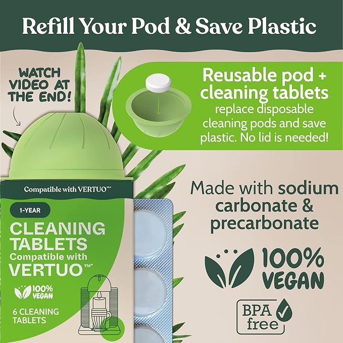 Roobi Nespresso Compatible Vertuo Cleaning & Descaling Kit. Includes 1 Bottle of Descaling Solution, 6 Cleaning Tablets and 1 Reusable Pod. Carbon Neutral Vertuoline Maintenance Kit. 6 Month Supply. - Image 4