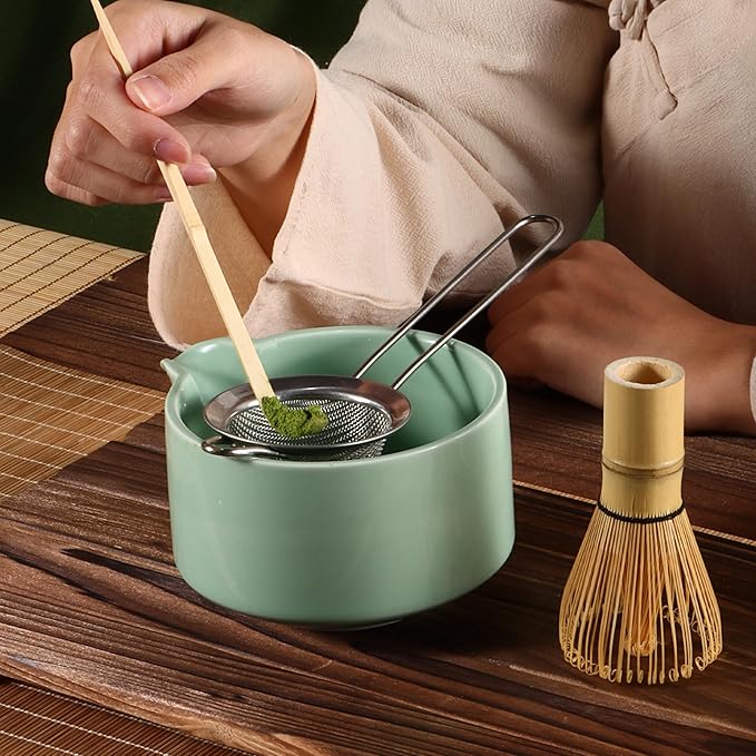 Matcha Whisk Set,Bamboo Matcha Whisk (Chasen),Traditional Scoop (Chashaku),Stainless Steel Sifter,Japanese Tea Tools For Ceremony
