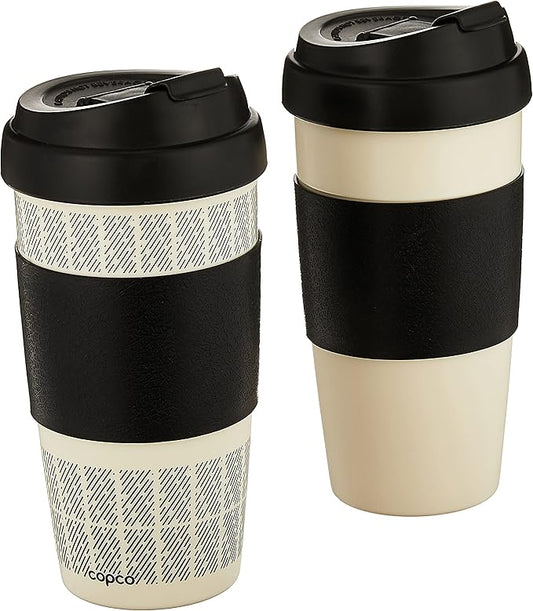 Copco 5237160 Reusable, Insulated Double Wall Travel Mugs 16-ounce White/Black, 2 Count (Pack of 6)