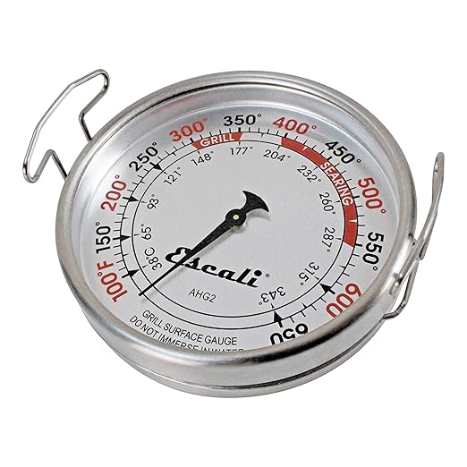 Escali AHG2 Stainless Steel Extra Large Direct Grill Surface Thermometer, Searing Temperature Zones 100-600F Degree Range