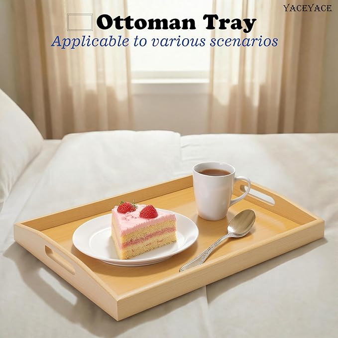 Large Tray for Ottoman Coffee Table, 17.7"x13"x2" Large Bamboo Serving Tray with Handle, Trays for Home Decor, Bathroom,Breakfast, Dining