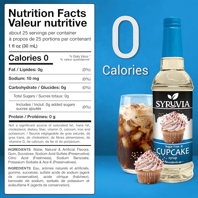 Syruvia Sugar Free Coffee Syrup, Cupcake Flavored Syrup for Drinks, Lattes, and Desserts – 25.4 fl oz, With Pump - Image 2