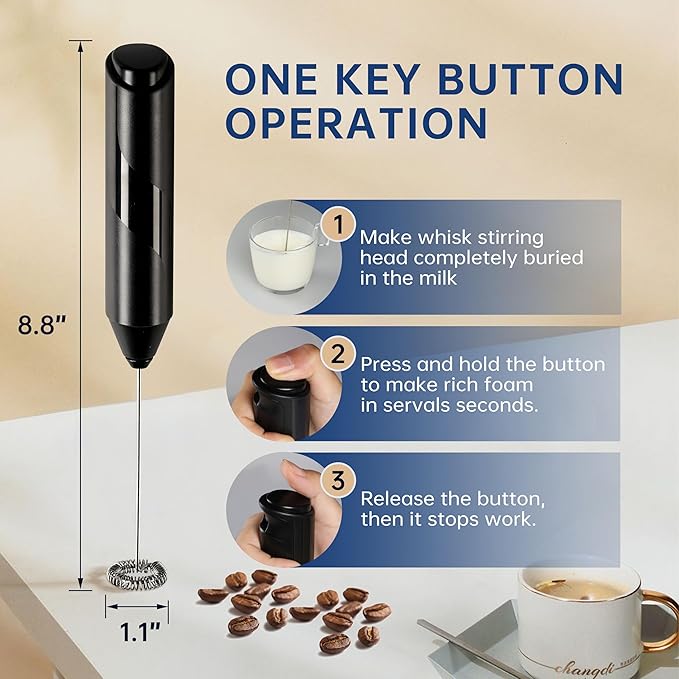 YSSOA Electric Milk Frother Handheld with Stainless Steel Stand Battery Operated Whisk Drink Mixer for Coffee, Frappe, Latte, Hot Chocolate, Matcha, Mini Hand Blender, Black 2 Pack