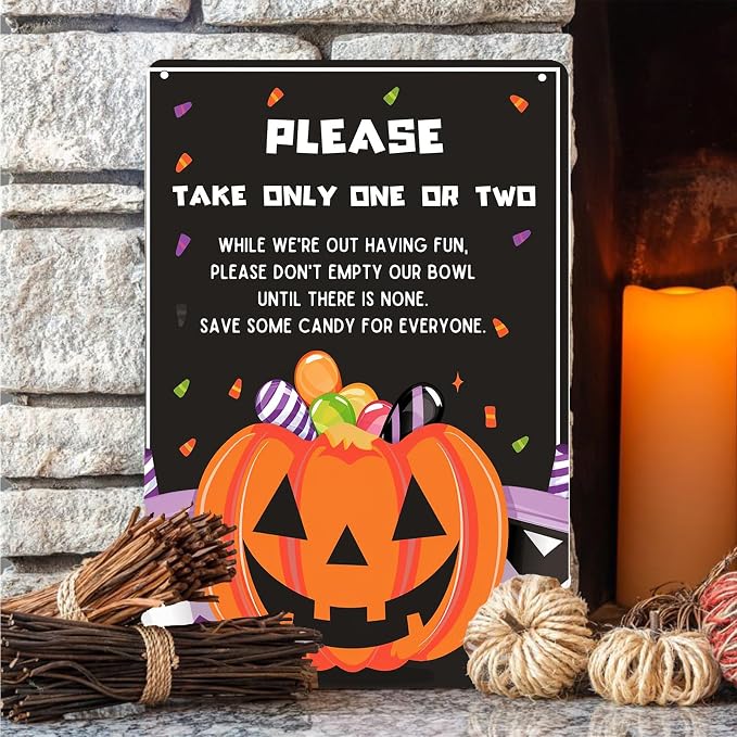 KanaAt Trick or Treat Please Take Only One or Two Tin Sign Halloween Candy Vintage Decor for Home Kitchen Cafe Bar Porch Yard Front Door Party Decor 8x12 inch, diany-m90 - Image 5