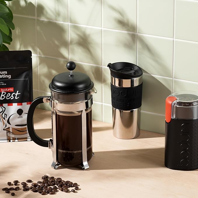 Bodum Caffettiera French Press Coffee Maker, Black Plastic Lid and Stainless Steel Frame, 8-Cup, 34-Ounce