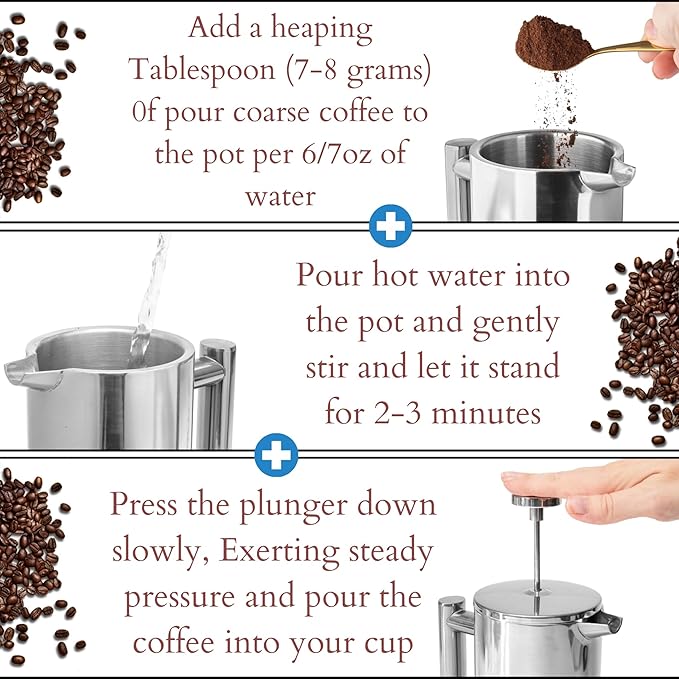 Mixpresso Stainless Steel French Press Coffee Maker 26 Oz 770 ml, Double Wall Insulated French Press Stainless Steel, Easy Clean Tea Brewer, Easy Press Durable Metal Coffee Press