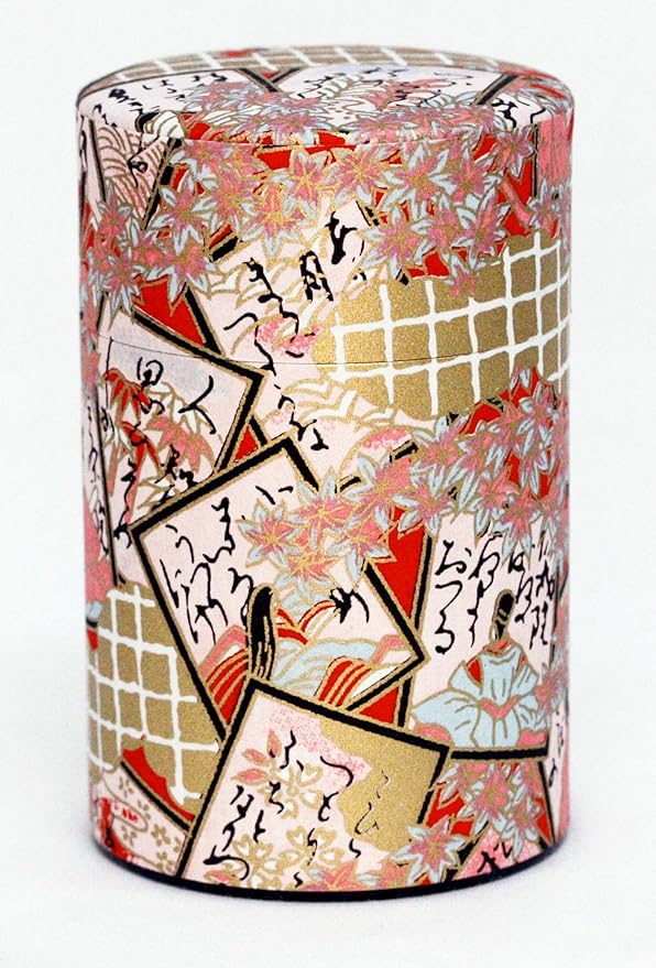Washi Paper Tea Tin Canister: Long 3.5oz (100g) Japanese Card Game (#118), Japan