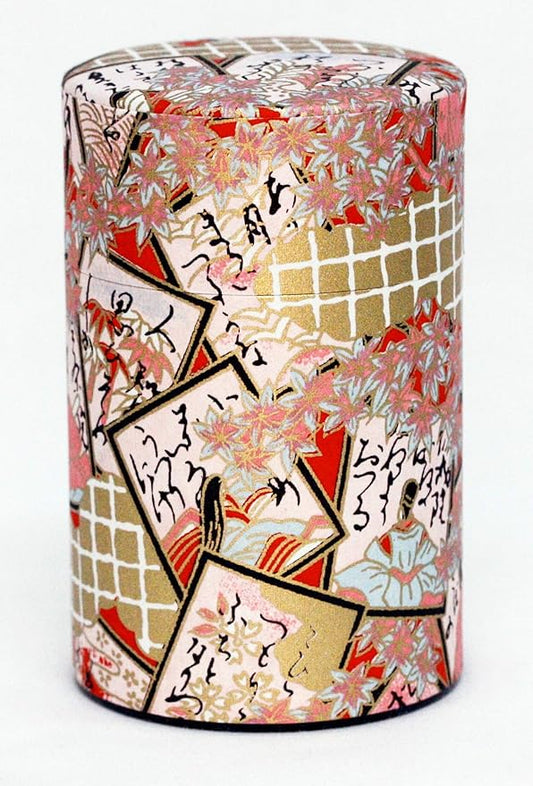 Washi Paper Tea Tin Canister: Long 3.5oz (100g) Japanese Card Game (#118), Japan