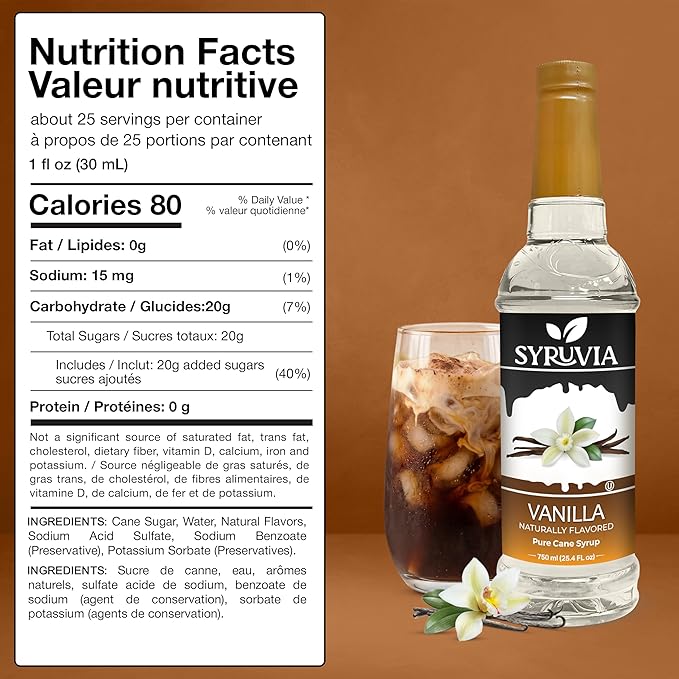 Syruvia Vanilla Syrup for Coffee – Vanilla Coffee Syrup, Drinks, Lattes & Beverages – 25.4 fl oz, With Pump